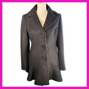Kensie Womens Black Wool Blend‎ Coat Peplum Hem Button Front Jacket Size XS